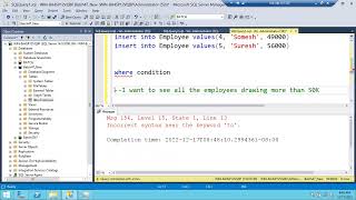 Sql DBA Batch 47 Class 8 Inserting and Filtering Records in the Tables