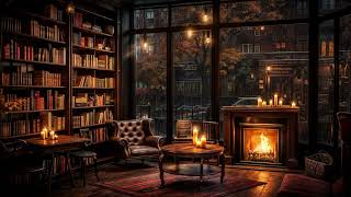 Lazy Rainy Afternoon in a Cozy Vintage Bookshop 4K - Relaxing Thunderstorm and Fireplace Ambience