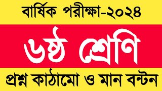 ৬ষ্ঠ শ্রেণির বার্ষিক পরীক্ষার প্রশ্ন কাঠামো ও মান বন্টন ২০২৪ | Class 6 Annual exam 2024