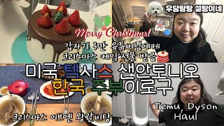 4K) 🇺🇸 미국 텍사스 주부이로구 (+ 🚨 화재경보기 울려버린 메추리알과 멸치볶음, 🎄 크리스마스 케익, 🧡 테무 Temu, ❣️크리스마스 손님초대, 2024 마지막 영상💛)