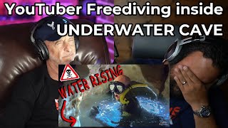 DIVERS REACT TO YouTuber Freediving Inside UNDERWATER CAVE