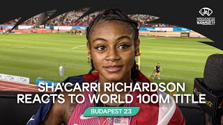 Sha'Carri Richardson reacts to world 100m title | World Athletics Championships Budapest 23