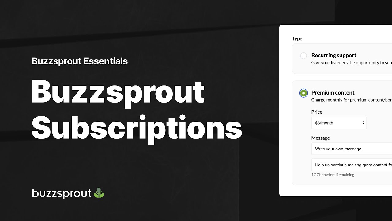 Buzzsprout Subscriptions Buzzsprout Essentials Youtube