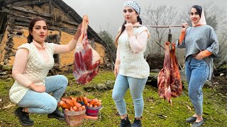 Village Life in northern Iran | Cooking Lamb Stew Under Rice & Pistachio with Date dessert