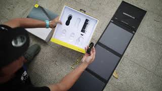 Ambassador Brian Cook unboxing the Falcon 40 solar panel by Powertraveller