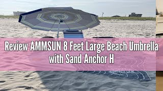 Review AMMSUN 8 Feet Large Beach Umbrella with Sand Anchor Heavy Duty High Wind Portable Outdoor Umb