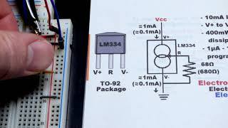 Quick LM334 three terminal adjustable constant current source circuit schematic to breadboard build