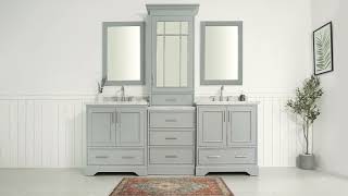 Ariel Stafford 85 In. Double Oval Sink Vanity Set With 1.5 In. Carrara Marble Countertops In Grey