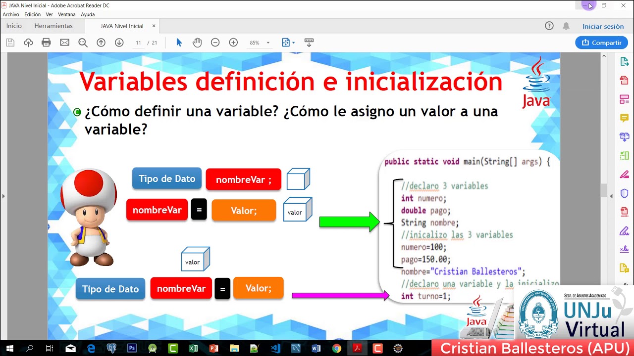 Declarar E Inicializar Variables Y Mostrarlas Por Consola En JAVA UNJU ...