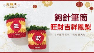 旺財吉祥鳳梨鉤針編織造型筆筒，我要發大財，好運旺旺來Crochet