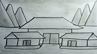How To Draw Beautiful House Scenery With Pencil |Drawing House Easy Scenery