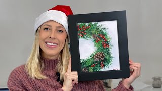 Holiday Wreath Acrylic Painting Tutorial in REAL TIME