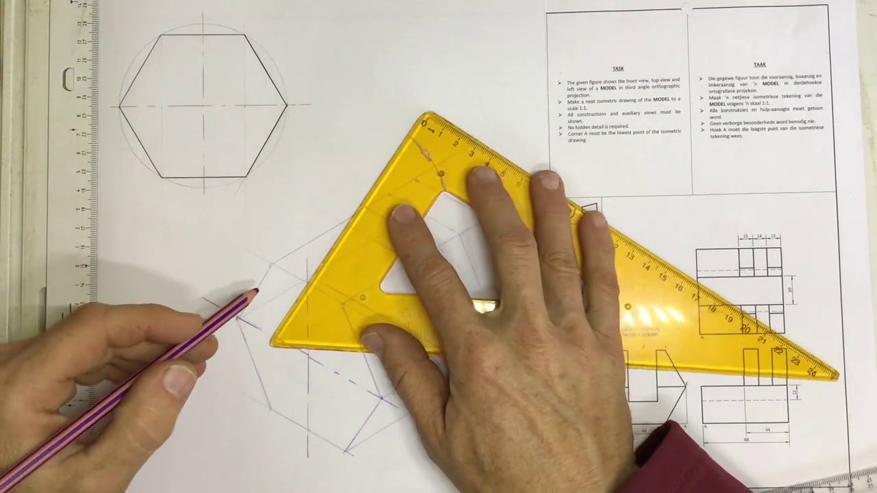 Isometric Drawing Of A Hexagonal Prism Using An Auxiliary View - YouTube