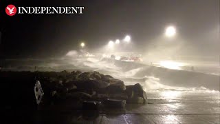 Storm Darragh makes landfall in Ireland as 90mph winds batter seafront