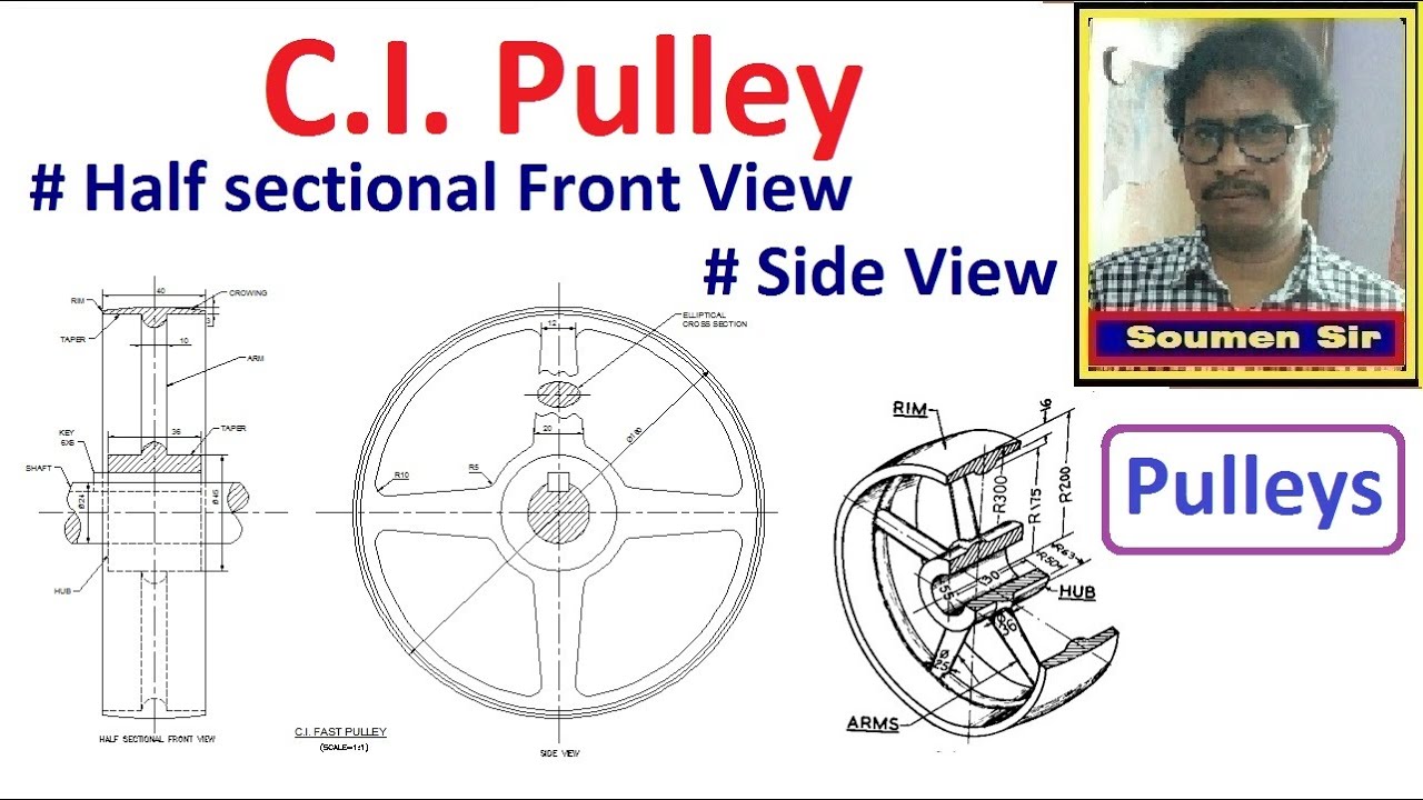 Pulley Half Sectional Front View And Side View Of A Ci Pulley