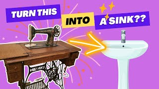 A DIY Bathroom Vanity Sink from a Thrifted Sewing Machine Table