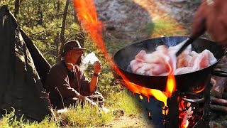 ARMY TENT CAMPING IN A FOREST – BUSHCRAFT OVERNIGHT TRIP