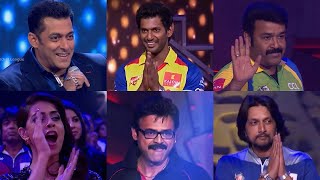Salman Khan, Mohan Lal, Kiccha Sudeep, Venkatesh Entry On Stage At Celebrity Cricket Curtain Raiser