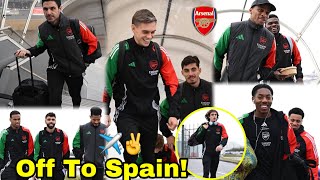 Arsenal Stars Flying To Spain in Grand Style🔥Thomas Partey,Zinchenko,Calafiori \u0026 Kai on Board,UCL