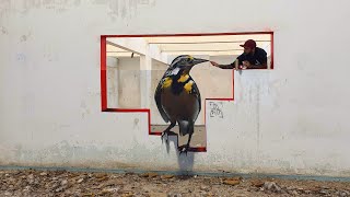 Bird Hole - anamorphic Optical illusion with spray painting