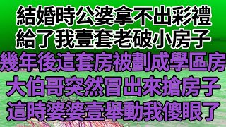 結婚時公婆拿不出彩禮，給了我壹套老破小房子，幾年後這套房被劃成學區房，大伯哥突然冒出來搶房子，這時婆婆壹舉動我傻眼了！#家庭#情感故事 #中老年生活 #中老年 #深夜故事 【孤燈伴長情】