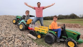 Playing with tractors in the rocks and mud | Tractors for kids