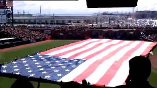 Giant Giants flag. Opening day.