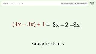 Linear equation with one unknown: Solve 4x+1=3x-2 step-by-step solution