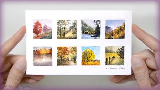 8 Watercolor TINY 1 inch Autumn Fall Season Landscapes Paintings