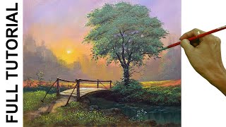 Tutorial : Acrylic Painting Landscape / Misty Sunrise on the Bridge / JMLisondra