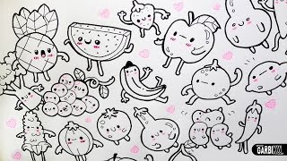 Kawaii Fruits and Vegetables ♥ 20 little Drawings for your doodles ♥ Easy Drawings by Garbi KW