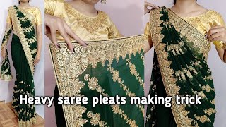 How to wear heavy stone work saree draping | heavy work saree wearing tips and tricks