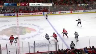 Blackhawks and blues have a big scrap at center ice