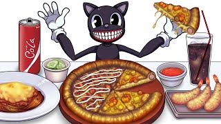 Mukbang Animation Hot chicken shrimp pizza set Catoon cat 먹방 애니메이션 핫치킨 쉬림프 피자를 먹는 카툰캣