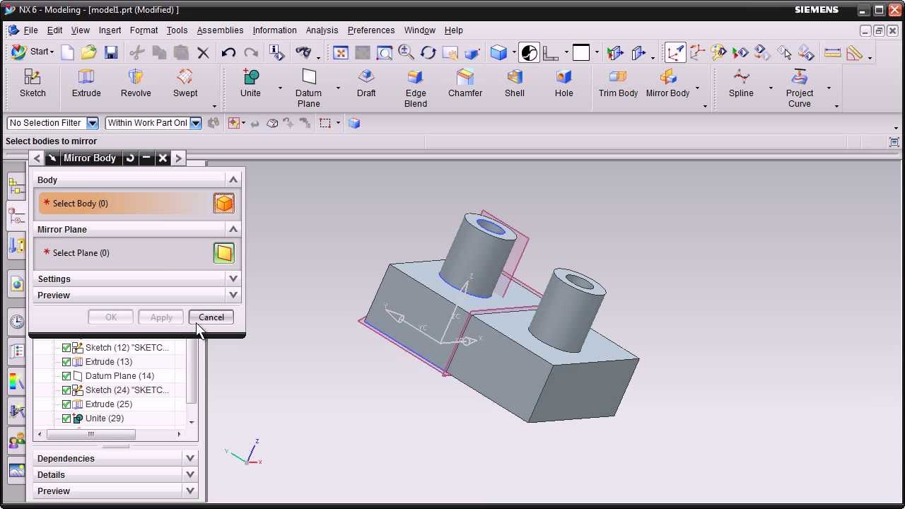 Siemens Nx Training Tutorial | UG Nx CAD Tutorial | Mirror Body - YouTube