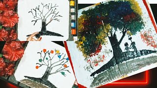 The easiest way to paint a rainbow 🌲 tree||Acrylic painting for beginners|| tree drawing