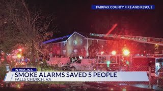 Officials: Smoke alarms save 5 during overnight fire in Falls Church