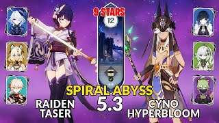 New 5.3 Spiral Abyss | Raiden Taser Team and Cyno Hyperbloom | Genshin Impact Floor 12