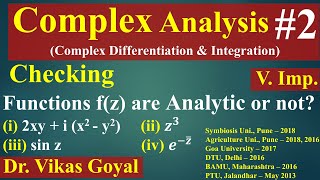 Complex Analysis #2 (V.Imp.) | Checking Analytic Function | Verifying Cauchy Riemann Equations