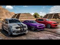 Forza Horizon 5 Drag race: Dodge Durango SRT Hellcat vs Jeep Trackhawk vs Dodge Challenger Hellcat