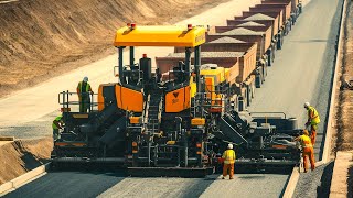 Technology is being processed by fantastic yellow gravel paver equipment to make gravel on the road