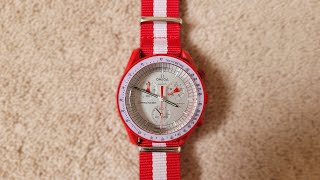 Omega x Swatch Speedmaster Moonswatch | Mission to Mars with Red White NATO Strap