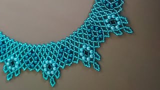 Necklace. Колье из бисера и бусин. Бисерная сетка. МК