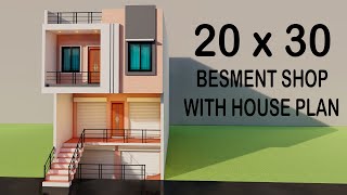 20 BY 30 में चार दुकान तीन कमरे का मकान,3D Besment Shop With House Plan,दुकान और मकान का नक्शा