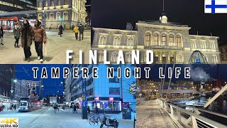 4K TAMPERE WINTER NIGHT WALKING TOUR IN FINLAND - RATINA, LAUKONTORI, KESKUSTA, FINLAYSON