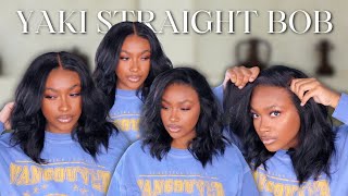 🔥100% GLUELESS YAKI STRAIGHT WAVY MIDDLE PART BOB INSTALL+LAYERED BOB TUTORIAL| ASHIMARY HAIR