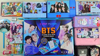 ultimate bts stationery collection, pencil box, pen, colour kit, keychain, diary, pencil, sharpener