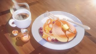 Blender EEVEE 3D Anime Breakfast: Coffee, Pancake, Cream and Syrup