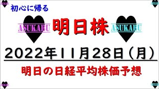 【明日株】明日の日経平均株価予想　2022年11月28日　12連勝ストップの巻(T_T)/~~~