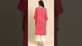 🎭rangita   Women's Latest Collection of Printed Rayon Straight Kurti,Pink